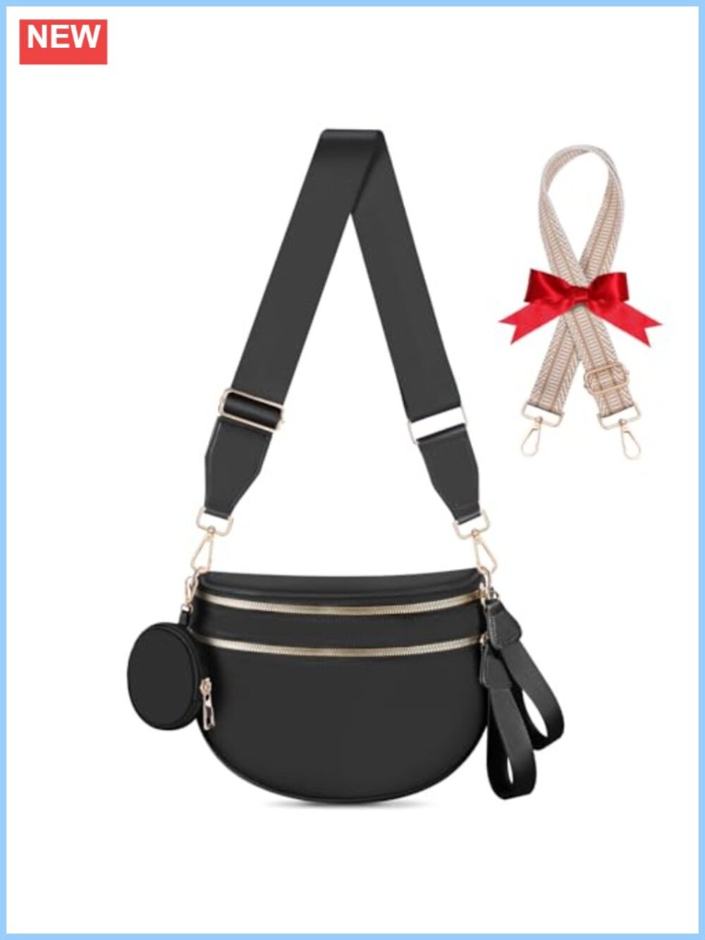 Large Nylon Checkered Crossbody Bum Bag Belt Purse Fanny Pack with Extra Strap